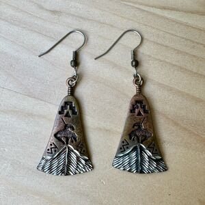 VTG Waldeck Johnson  Dangle Earrings‎ 2" Bell Shape Southwestern Style Copper